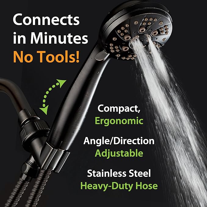AquaDance For California High Pressure 6-Setting Oil Rubbed Bronze Face Handheld Shower with Hose for Ultimate Shower Experience! Officially Tested to Meet Strict US Quality & Performance Standards!