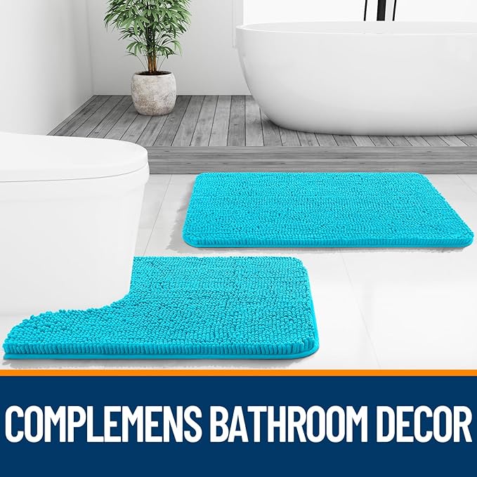 OLANLY Bathroom Rugs 30x20, Extra Soft Absorbent Chenille Bath Rugs, Rubber Backing Quick Dry, Machine Washable Bath Mats for Bathroom Floor, Tub and Shower, Home Decor Accessories, Aqua Sky