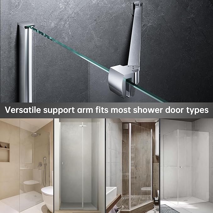 Frameless Shower Door Support Bar, Stainless Steel Wall-to-Glass Support Arm to Fixed Shower Glass Panel, for 1/4"-3/8" (6-10 mm) Door, 180° Pivot & Stow-Flat Mode (Chrome, 51.2-inch(1300mm))