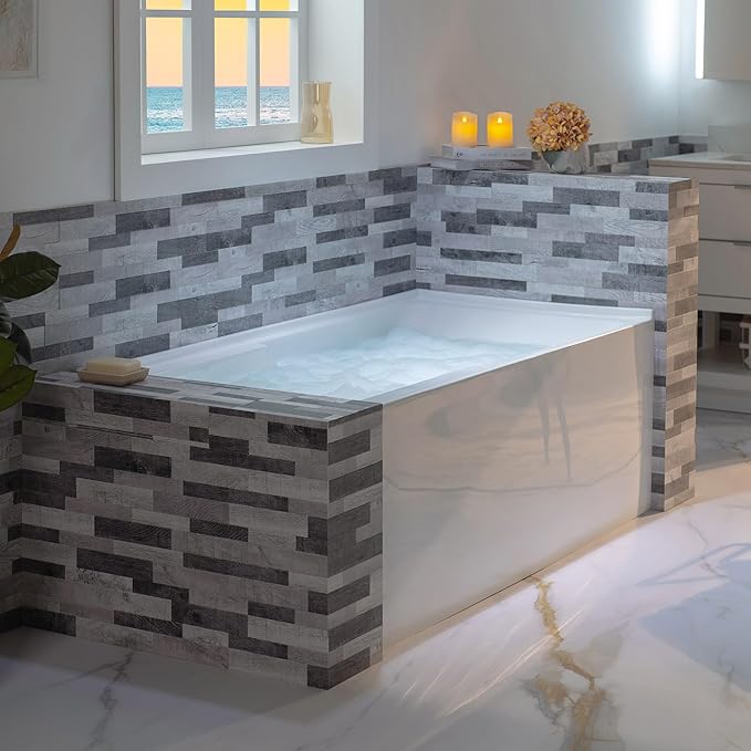 WOODBRIDGE 60" Acrylic Rectangular Alcove Soaking Bathtub in White with Left Drain, Oil Rubbed Bronze pop-UP Drain Included BA6030L