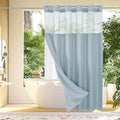 Gibelle Extra Long Shower Curtain 72x86, Waffle Weave Bathroom Shower Curtain with Snap-in Fabric Liner Set, No Hooks Needed, Hotel Style with Mesh Top Window, Fog Blue