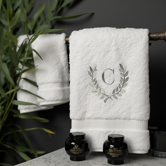 Decorative and Monogrammed Hand Towels for Bathroom Kitchen Makeup | Personalized Gift for Wedding-Bridal | Roman Font Custom Luxury Turkish Towel | Spa Collection, Oversized, 16 X 30 Inch, Set of 2