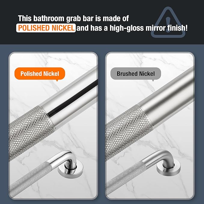 Grab Bars for Shower, 1 Pack 16-Inch Anti Slip Shower Handles for Elderly, Safety Shower Grab Bar, Stainless Steel Handicap Grab Bars for Bathroom (Polished Nickel 1" Diameter)