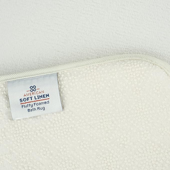 American Soft Linen 21x32 Fluffy Foamed Slip Reducer Bath Rug, Machine Washable Area Bath Mat Rugs for Bathroom, White