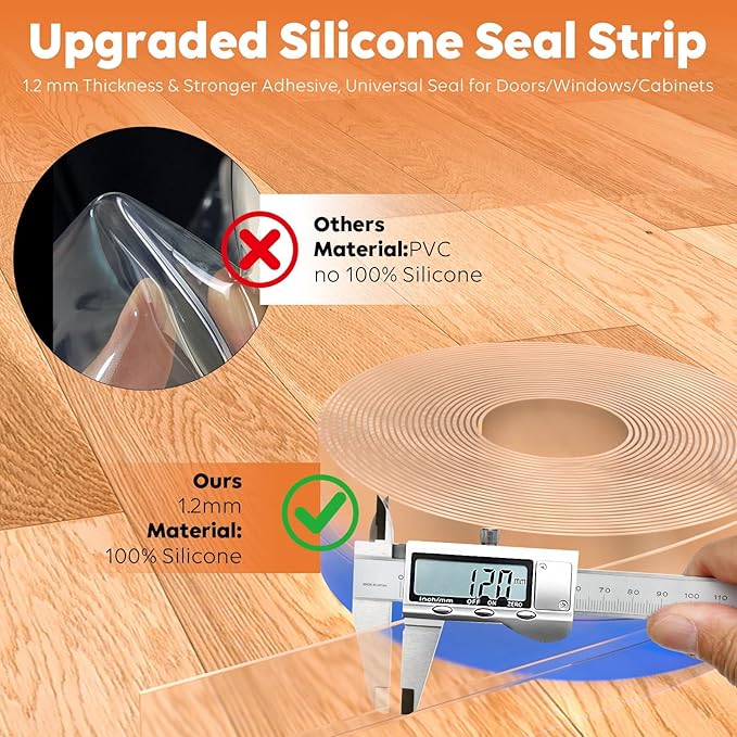 T-Shaped Silicone Door Weather Stripping for Side, 1.97 in x 40 Ft Door Draft Stopper Shower Seal Strip for Door Frame & Windows and Shower Sweep Gaps(Clear)