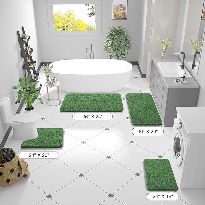 OLANLY Bathroom Rugs 24x16, Extra Soft Absorbent Chenille Bath Rugs, Rubber Backing Quick Dry, Machine Washable Bath Mats for Bathroom Floor, Tub and Shower, Home Decor Accessories, Olive Green