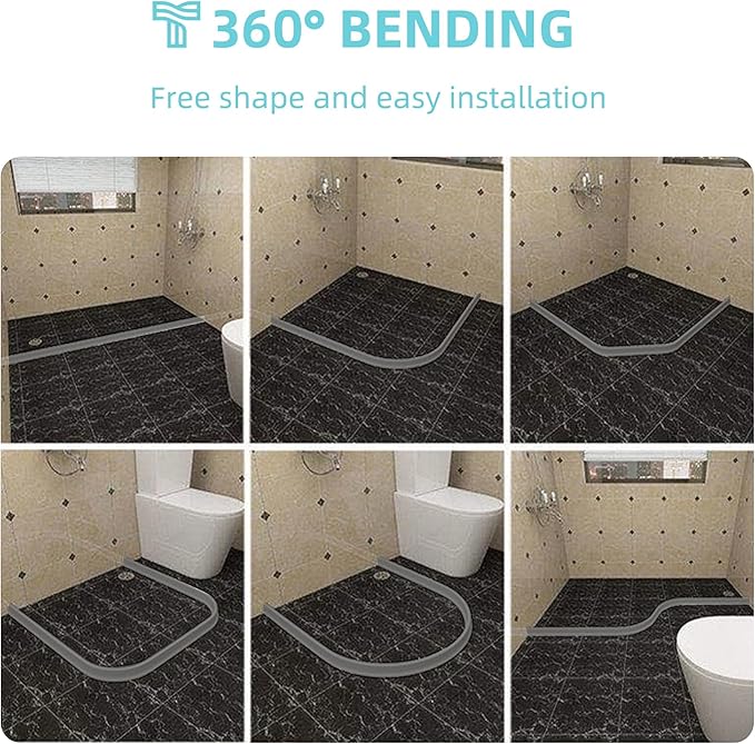 Shower Threshold Water Dam,Walk in Shower Water Guard, Shower Dam Water Barrier Bathroom Sink Splash for Dry And Wet Separation Caulk Seal Strip Edge Trim (78Inch, Gray)