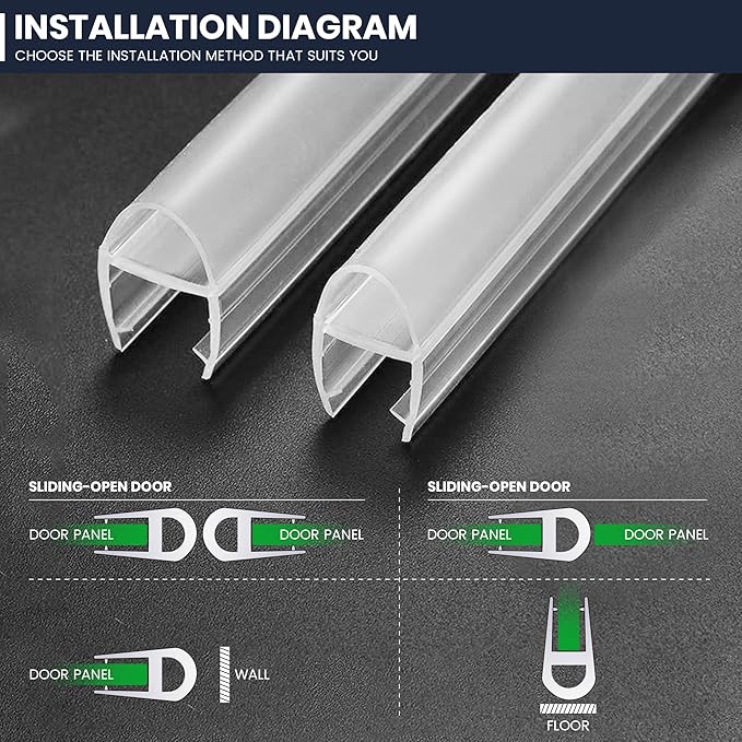 Shower Glass Door Side Seal, 2PCS 78 Inch Ultra Clear U-Shape PVC Seal Strip, for 5/16"(8mm) Thick Frameless Glass Door, to Stop Water Leakage