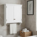 Dover 27” x 29” Wall Mounted Bathroom Storage Cabinet with Shaker Beadboard Doors, Two Adjustable Shelves and a Towel Bar – White Wall Cabinet for Bathroom, Laundry, or Entryway by Alaterre Furniture