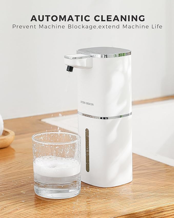 Automatic Foaming Soap Dispenser, 12.8oz Rechargeable, Adjustable Foam Levels, IPX5 Waterproof, Touchless & Wall/Tabletop Use for Kitchen Bathroom, White