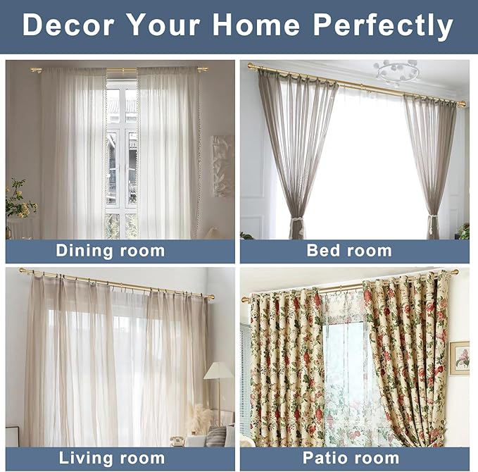 Double Curtain Rod, Adjustable 1 inch Double Drapery Rod Rods for Windows 48 to 84 inch,Ball Round Finials with Brackets Set (48-84",Gold)