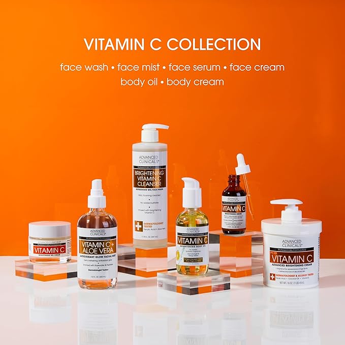 Advanced Clinicals Vitamin C Cream Visibly Brightening Body Lotion | Vitamin C Moisturizer Skin Care Body Cream For Women & Men Visibly Improves Look Of Dark Spots & Uneven Skin Tone, W/Travel Size