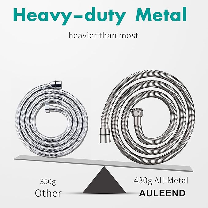 AULEEND，118 inch，encrypted shower hose 304 stainless steel metal - Extra long shower hose -（Universal Connection G 1/2" x 1/2")（brushed nickel）