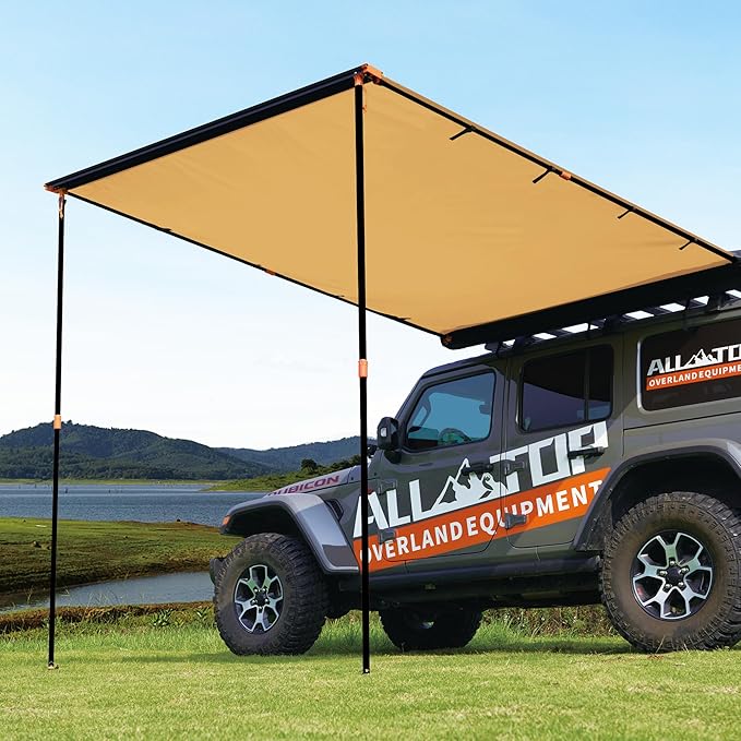 ALL-TOP Vehicle Awning 8.2'x8.2' Roof Rack Pull-Out Sun Shade UV50+, Weatherproof 4x4 Side Awning for Camping & Overland (Hardware Included)