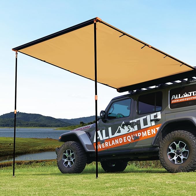 ALL-TOP Vehicle Awning 8.2'x10' Roof Rack Pull-Out Sun Shade UV50+, Weatherproof 4x4 Side Awning for Camping & Overland (Hardware Included)