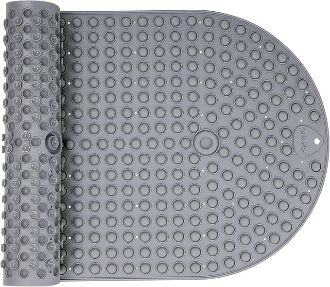 Silicone Push Pop Bath Mat with 391 Suction Cups,33x17.3 Inch Non-Slip Tub Mat for Adults, Superior to Foldable Mats for Safety & Stability with Drain Holes, Gray Thickend Soft Shower Mat