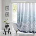 78 Inch Long Shower Curtain - Chantilly Lace Design, Heavyweight Polyester, Storm Blue to White Ombre, 72" W x 78" H