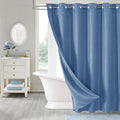 MitoVilla Blue Long Shower Curtain Liner Set 72 x 80, No Hooks Needed 80 inch Long Heavyweight Waffle Fabric Shower Curtain Set with Snap-in Liner for Hotel Grade Spa-Like Bathroom Decor