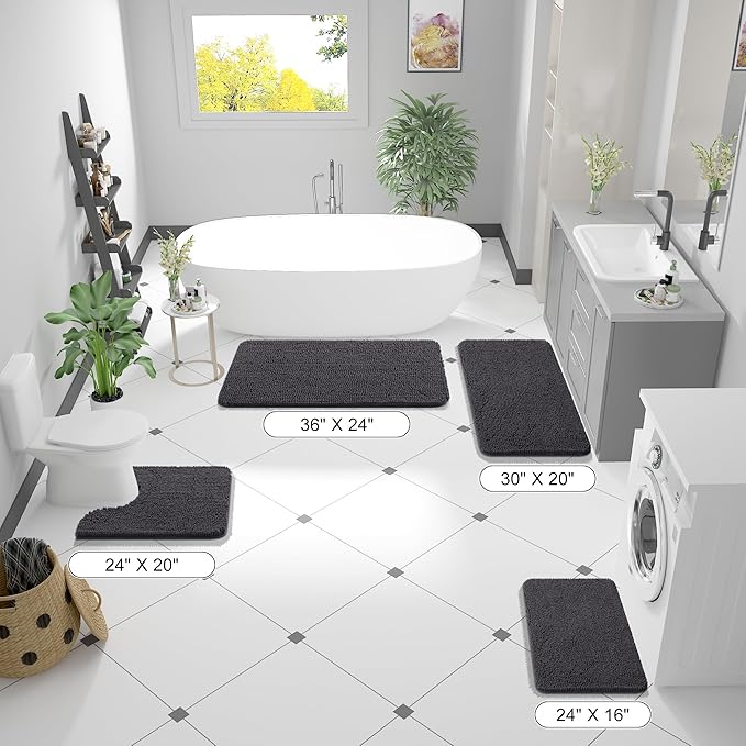 OLANLY Bathroom Rugs 44x32, Extra Soft Absorbent Chenille Bath Rugs, Rubber Backing Quick Dry, Machine Washable Bath Mats for Bathroom Floor, Tub and Shower, Home Decor Accessories, Dark Grey