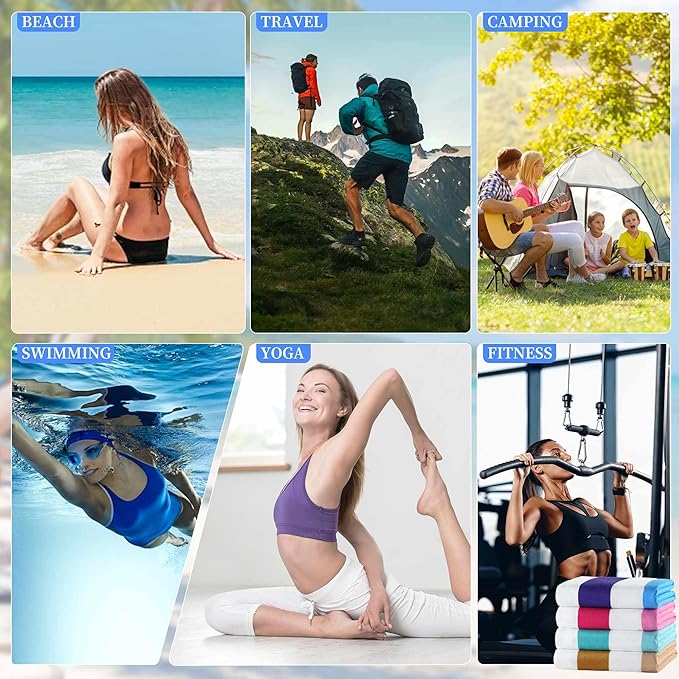 Microfiber Extra Large, Oversized Beach Towels (70''x35'') - 4 Pack XL Quick Dry Striped Towels for Adults & Women，Sand Free for Pool, Spa, Swim & Travel - Ultra Absorbent & Lightweight
