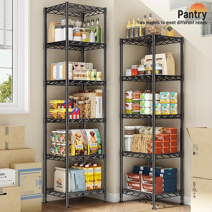 5 Tier Metal Shelving Unit Wire Shelving,Storage Rack for Small Space:Adjustable Storage Shelves Standing Bathroom Shelf and Narrow Small Shelf for Laundry Dorm Kitchen Pantry Closet15.8"w*11.8"D*53"H