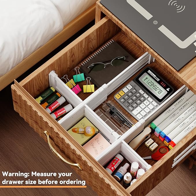REBECAT 12 Pack Drawer Dividers for Clothes Adjustable Drawer Dividers 4" High Expandable from 11"-17" for Dresser Baby Clothes Bathroom Bedroom Kitchen and Office Storage，White