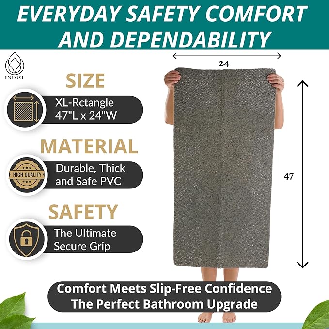 Anti Slip Shower Mat - Non Slip Shower Mats for Inside Shower - Large 47x24 Loofah Shower Floor Mat Non Slip - Bath Mat for Shower - Secure Mat Without Suction Cups (47x24 Gray)
