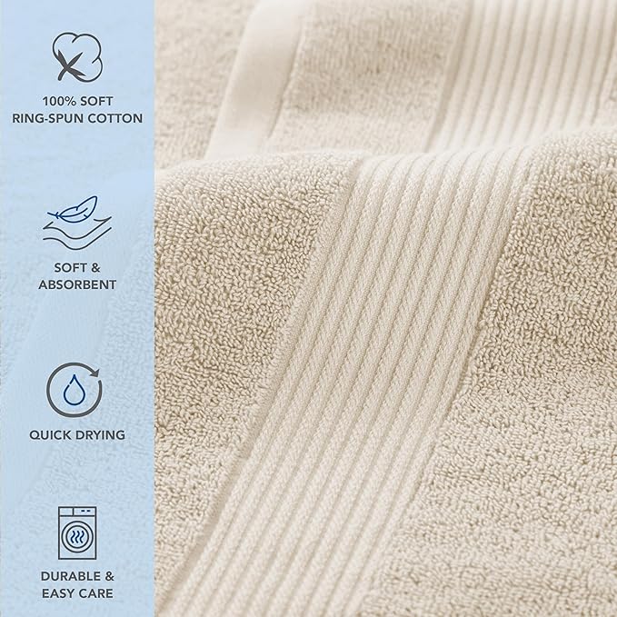 Arkwright Bath Towels Set of 6 - (Pack of 6) Super Soft 100% Cotton, 600 GSM Quick Dry & Absorbent, Luxury Bathroom Essentials with 12 Shower Towels, 12 Hand Towels and 12 Washcloths, Alabaster Ivory