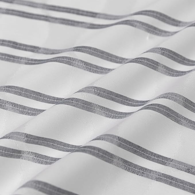 Amazon Basics Geometric Jacquard Fabric Shower Curtain for Bathroom, Lightweight, Waterproof and Washable, 72" W x 74" L, Grey Striped