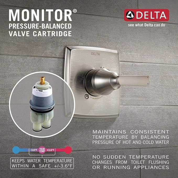 Delta Faucet Modern Single-Handle Chrome Tub and Shower Trim Kit, Shower Faucet with Single-Spray Touch-Clean Shower Head, Chrome T144339-PP (Valve Not Included)