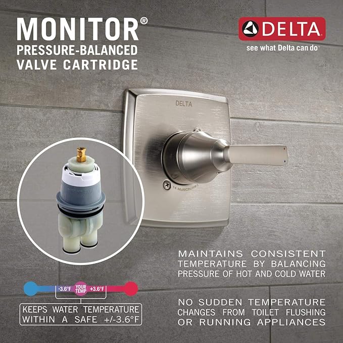 Delta Modern 14 Series Round Rain Shower Faucet Set, Brushed Gold Shower Head and Handle Set, Valve Trim Kit, Champagne Bronze T14269-CZ-PP (Valve Not Included)