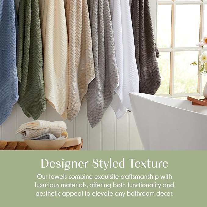 Springtree Home 100% Cotton Bath Towel Set | 6 Piece Set | Absorbent & Quick-Dry Bath Towels | Textured and Durable Cotton | Krista Collection - Cream