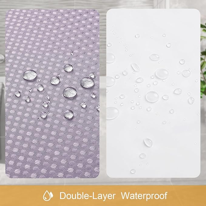 3 in 1 Shower Curtain Set, Purple Waffle Shower Curtain and PEVA Liner Set with 12 Stainless Steel Shower Curtain Hooks, Lavender Waterproof Fabric Shower Curtains for Bathroom, 72 W x 72 H