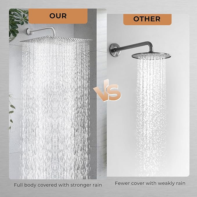 Oversize Rain Shower Head, Ultra Thin 16 Inch Square Stainless Steel Rainfall Shower Head with 360° Rotation, High Pressure Waterfall, Full Body Coverage, Brush Nickel