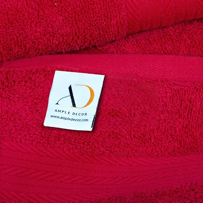 Ample Decor Bath Towel 100% Cotton 30 X 54 Inch 600 GSM Towels Bathroom Soft Light Weight - 4pcs - Christmas Red