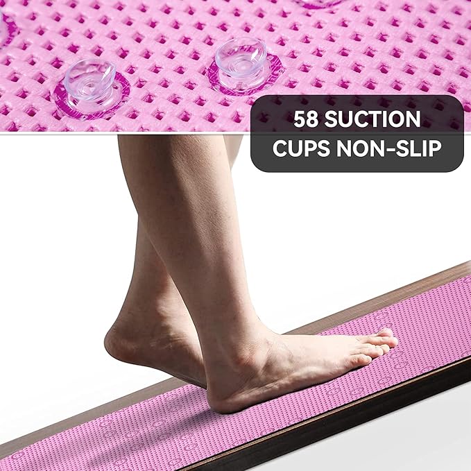 Non Slip Bathtub Mat 36” X 17” Shower Mat Soft Foam Bath Mats for Bathroom Tub, Bathtub Mat with Drain Holes, Suction Cups, Shower Mat Non Slip