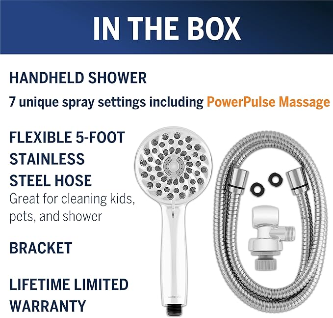 Waterpik High Pressure Hand Held Shower Head With Hose, PowerPulse Massage 7-Mode, Chrome XPB-763ME