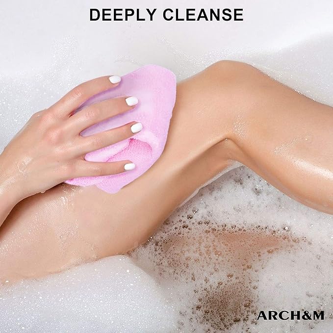 ARCH&M Exfoliating Washcloth 12 Pack Back Scrubber for Shower Towel Body Scrubber Microabrasion Sponge Japanese Bath Wash Korean Beauty Wash Cloth Loofah Scrubber Black Off-White Navy-Blue