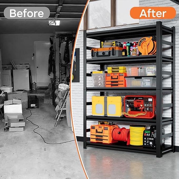 Adjustable Storage Shelves for Garage, Heavy Duty Metal Shelving Unit, 5-Tier Steel Shelves, Garage Storage Rack, Industrial Shelf Organizer