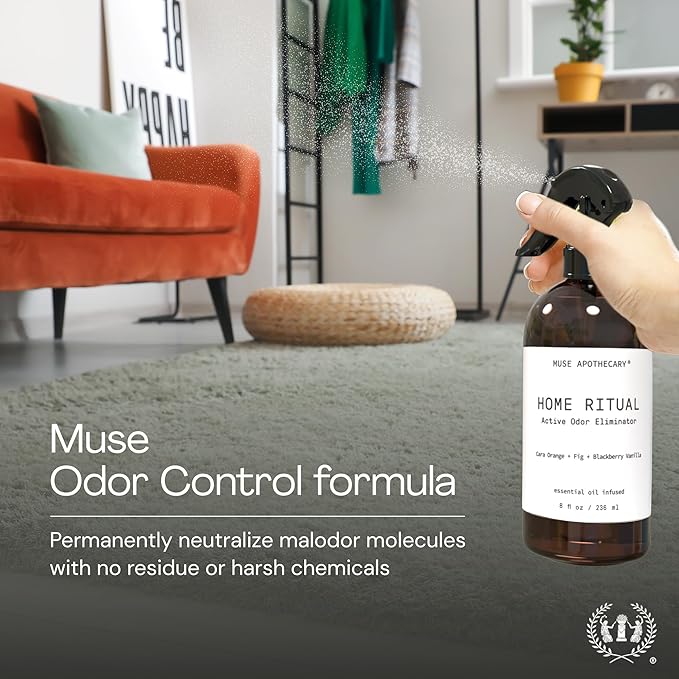 Muse Apothecary Home Ritual Active Odor Eliminator Spray - Furniture Deodorizer Spray & Bathroom Odor Eliminator for Home - Essential Oil Air Freshener - 8oz, Tonka Bean + Amber + Warm Cedarwood, 2