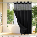 Gibelle Extra Long Shower Curtain 72x86, Waffle Weave Bathroom Shower Curtain with Snap-in Fabric Liner Set, No Hooks Needed, Hotel Style with Mesh Top Window, Black