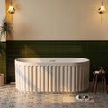Freestanding Bathtub 67 Inch Acrylic Soaking Tub – Stripe Design Free Standing Bath Tub with Overflow & Pop-Up Drain, Glossy White Freestanding Bathtub for Master Bathroom Remodel