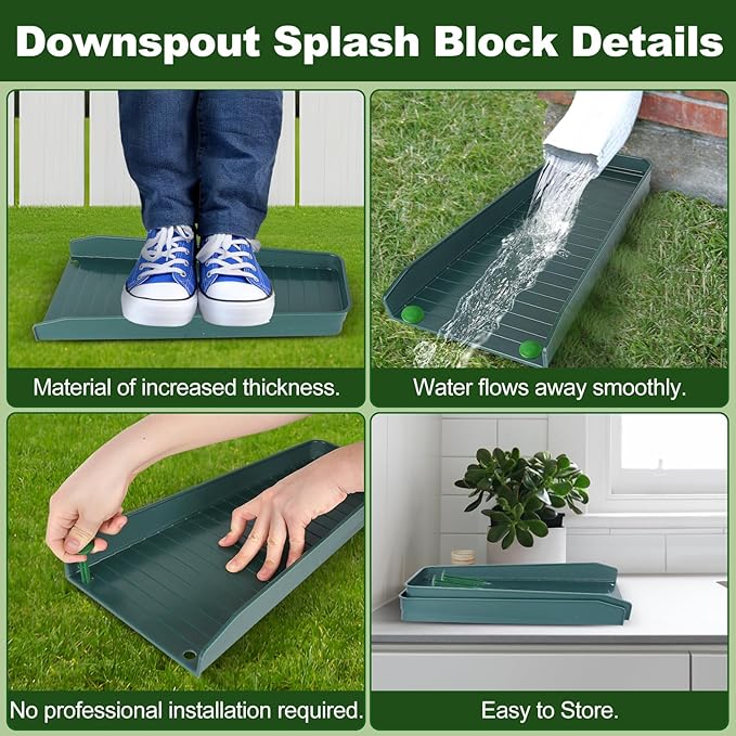 Gutter Downspout Splash Block,16.3"Drain Gutter Guard Diverter,Gutter Downspout Extensions for Water Drainage, Fixable Down Spout Drain Trays,Drainage to Protect House Foundations (2PC White)