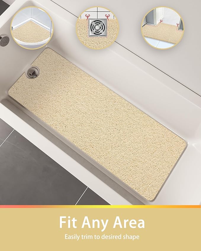 Non Slip Shower Mats for Inside Shower,16x24 Inch,Anti-Slip Bathtub Mats for Bathroom, Foot Scrubber Loofah Bath Mats for Shower, Quick Drying Shower Stall Mats for Wet Areas (Beige)