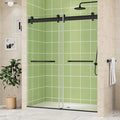 DELAVIN 56-60" W x 75" H Double Sliding Frameless Shower Door, Glass Shower Door with 1/4"(6mm) SGCC Tempered Glass, Noiseless Shatterproof Shower Doors Stainless Steel, Aluminum, Black