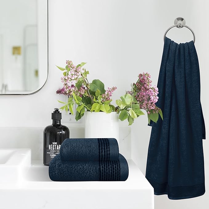 Belizzi Home Ultra Soft 3 Pack Cotton Towel Set, Contains a Bath Towel 28x55 inch, a Hand Towel 16x24 inch & a Wash Coth 12x12 inch, Ideal Everyday use, Compact & Lightweight -Mineral Blue