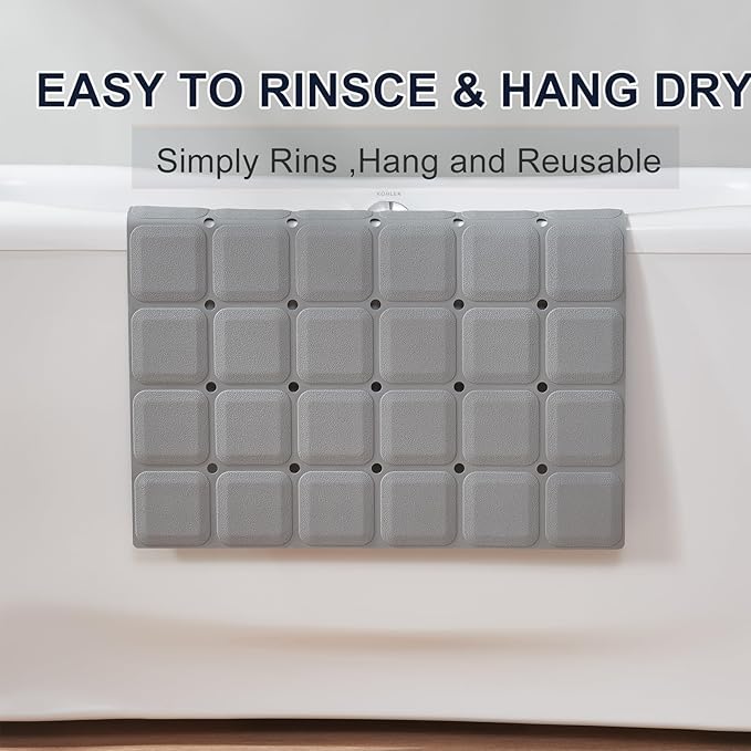 Anti Slip Shower Mat for Tub & Shower Stall, 21" x 21" Square Silicone Bathtub Mat with Powerful Suction Cups, Fast-Draining, Machine Washable Soft Foldable Bathroom Mat, Grey