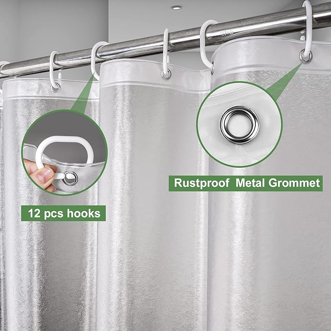 UFRIDAY Extra Long Shower Curtain Liner 86 Inches Long, Weighted Bathroom Shower Curtain Liner 72x86 Inch with 5 Bottom Magnets, Frosted and Semi-Transparent 9G Thick Havy Duty Bathroom Curtain