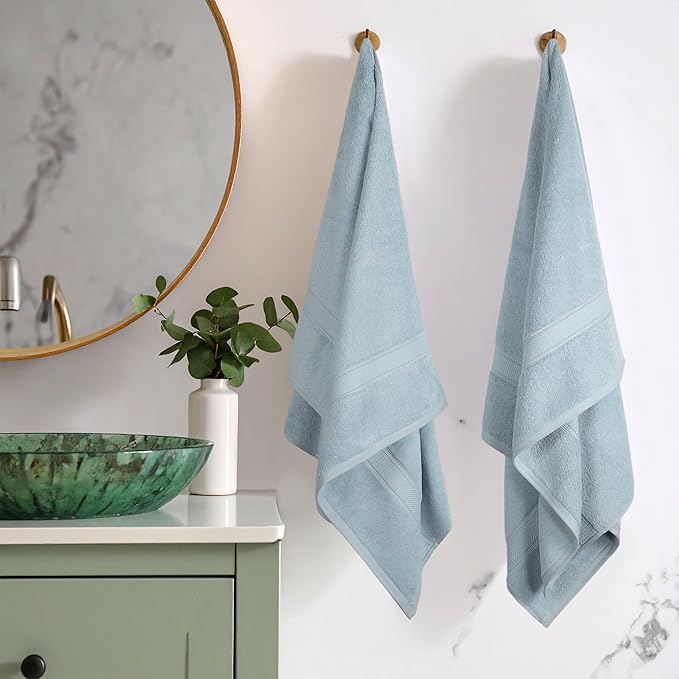 Superior Egyptian Cotton Pile Bath Towel Set of 2, Ultra Soft Luxury Towels, Thick Plush Essentials, Absorbent Heavyweight, Guest Bath, Hotel, Spa, Home Bathroom, Shower Basics, Light Blue