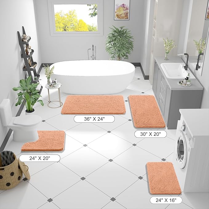 OLANLY Bathroom Rugs 36x24, Extra Soft Absorbent Chenille Bath Rugs, Rubber Backing Quick Dry, Machine Washable Bath Mats for Bathroom Floor, Tub and Shower, Home Decor Accessories, Peach